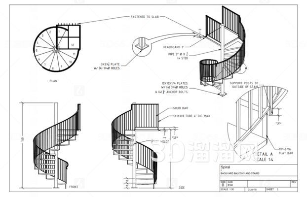 室內(nèi)螺旋樓梯圖紙（室內(nèi)螺旋樓梯圖紙是設計師在進行樓梯的重要參考工具） 鋼結構鋼結構停車場施工 第1張