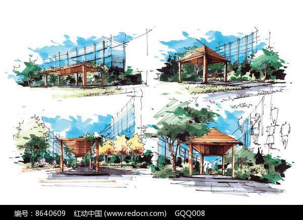 景觀廊架效果圖手繪（景觀廊架手繪效果圖）